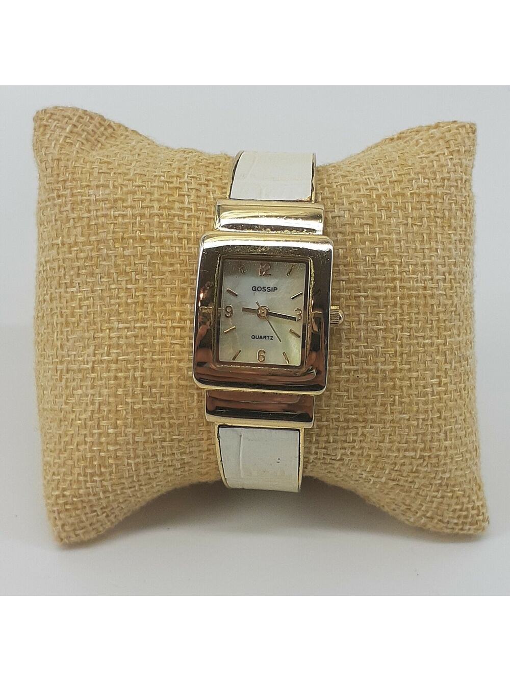 Gossip Wristwatch Cuff Watch Womens Watch White gold Tone Metal Mother of Pearl